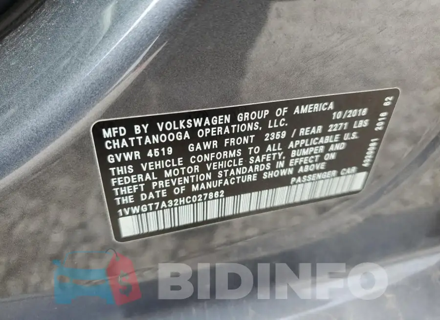 1VWGT7A32HC027862 Photo# 13