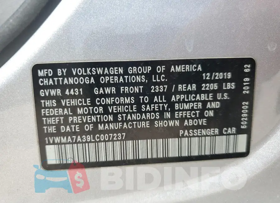 1VWMA7A39LC007237 Photo# 12