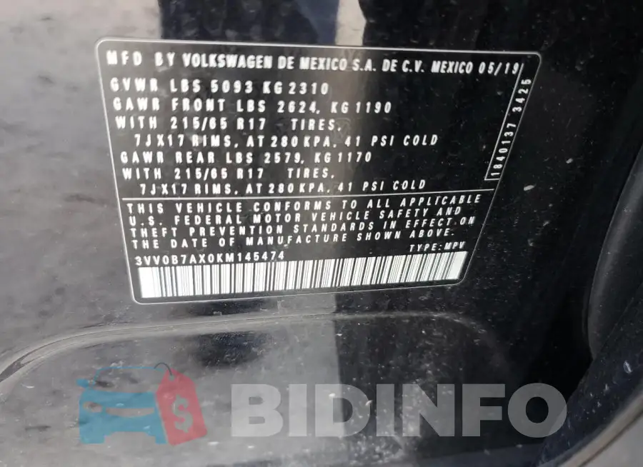 3VV0B7AX0KM145474 Photo# 14