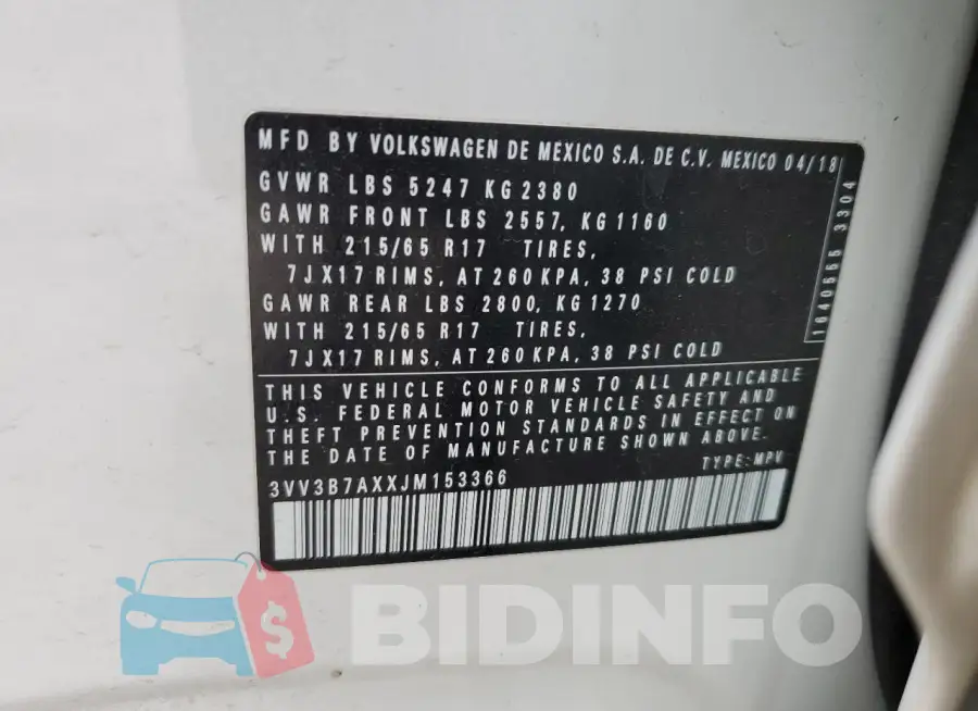 3VV3B7AXXJM153366 Photo# 13