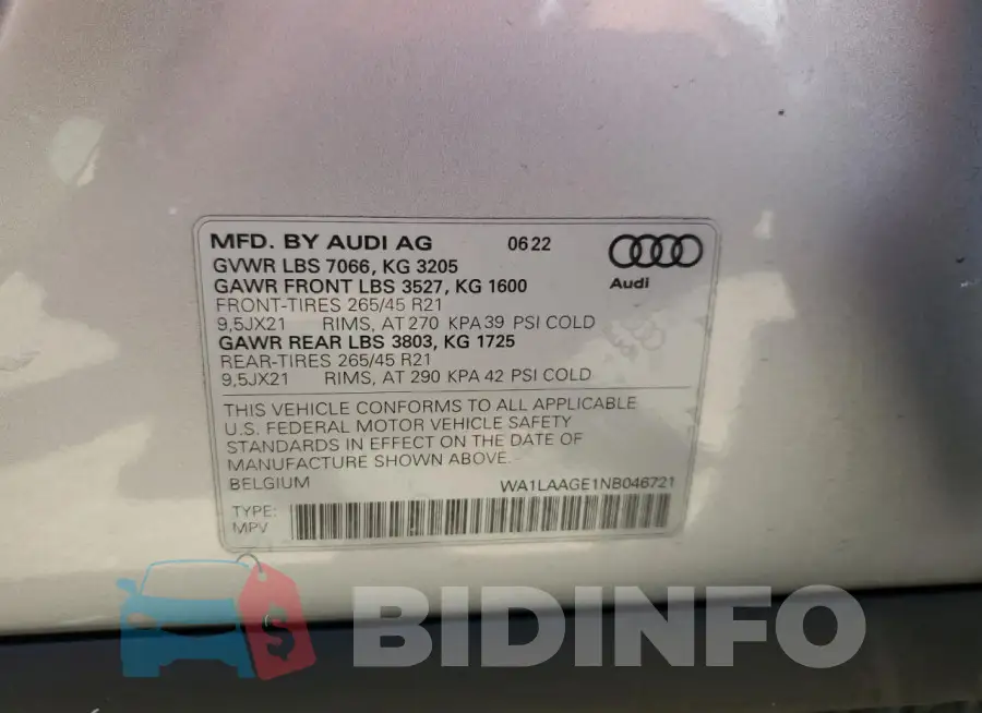 WA1LAAGE1NB046721 Photo# 14