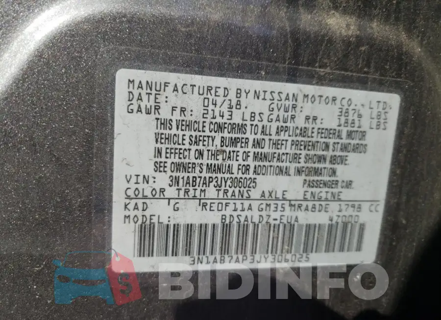 3N1AB7AP3JY306025 Photo# 12