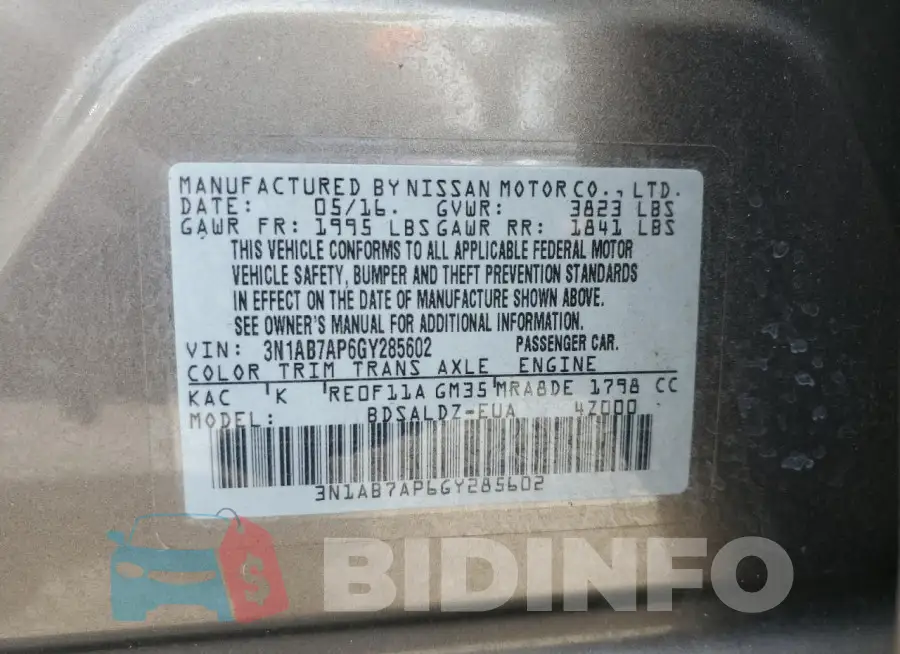 3N1AB7AP6GY285602 Photo# 13