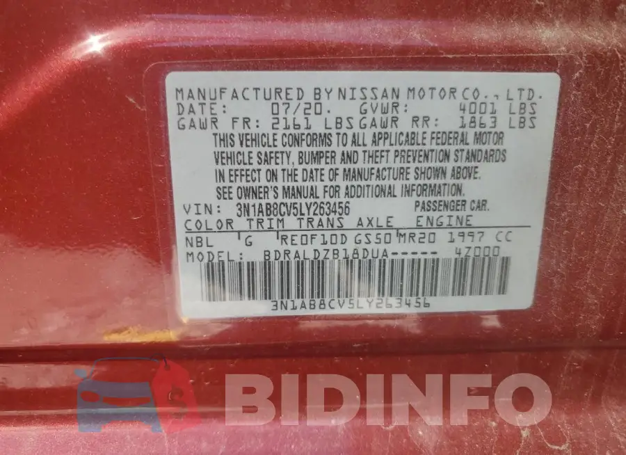 3N1AB8CV5LY263456 Photo# 12
