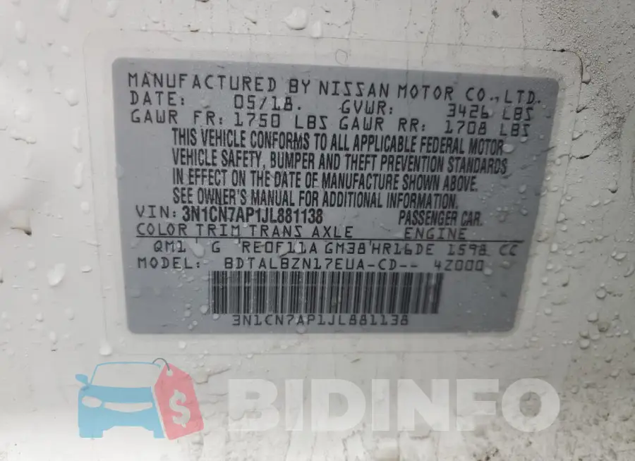 3N1CN7AP1JL881138 Photo# 12