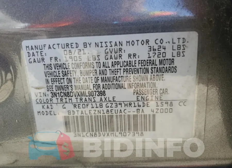 3N1CN8DVXML907398 Photo# 13