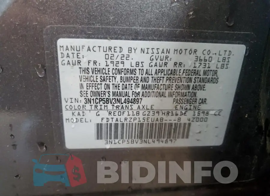 3N1CP5BV3NL494897 Photo# 13