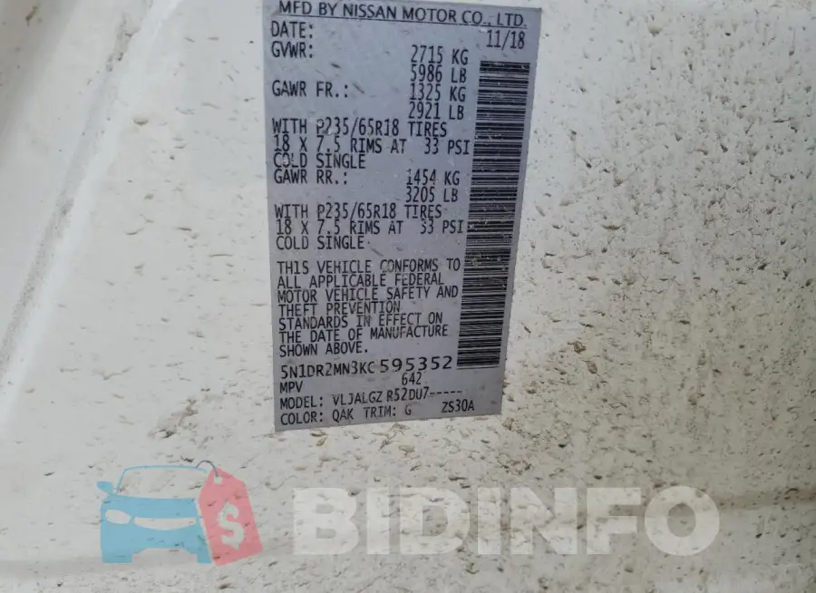 5N1DR2MN3KC595352 Photo# 13