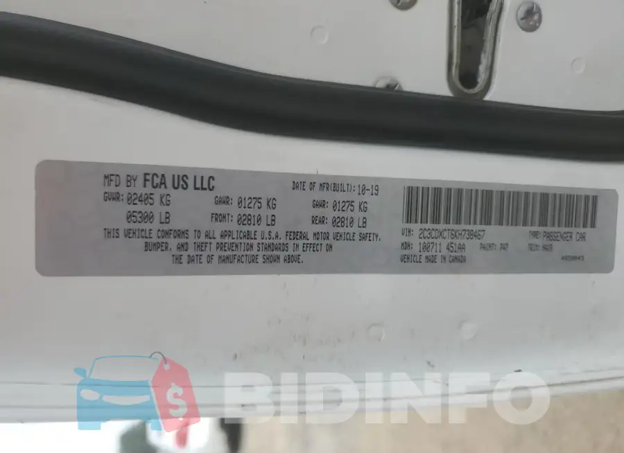 2C3CDXCT6KH738467 Photo# 12
