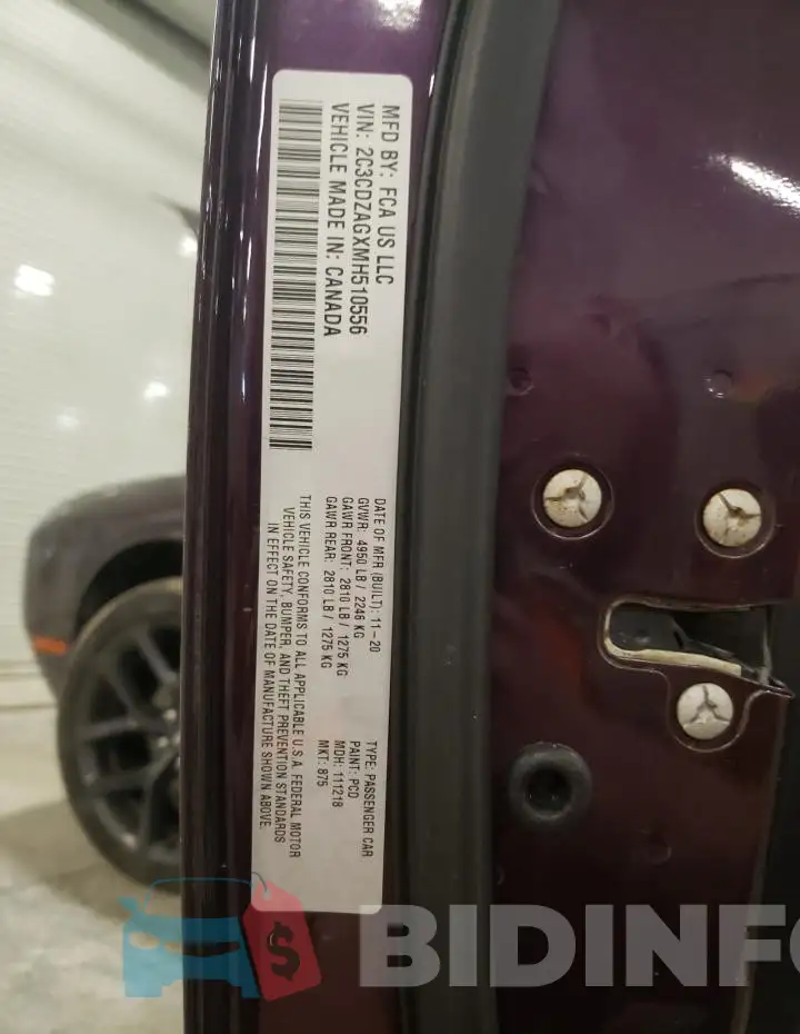 2C3CDZAGXMH510556 Photo# 12