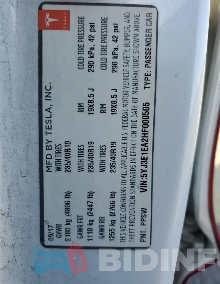 5YJ3E1EA2HF000505 Photo# 12