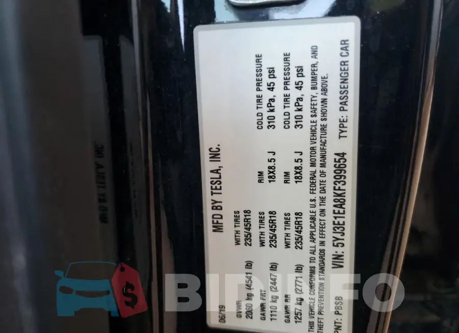 5YJ3E1EA8KF399654 Photo# 12
