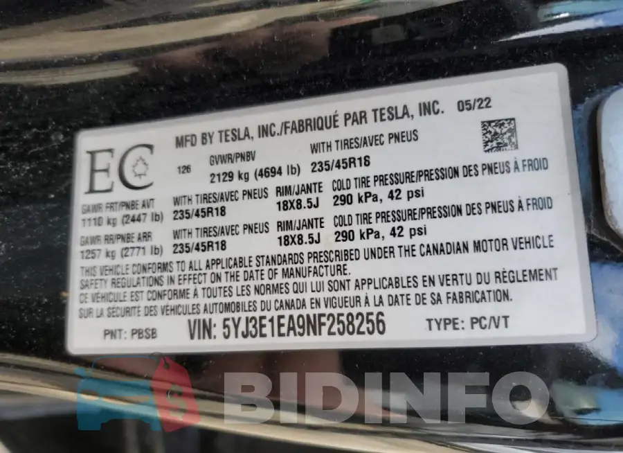 5YJ3E1EA9NF258256 Photo# 13