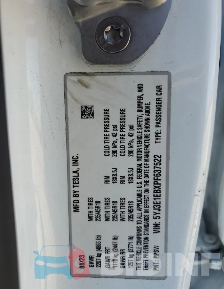 5YJ3E1EBXPF637522 Photo# 12