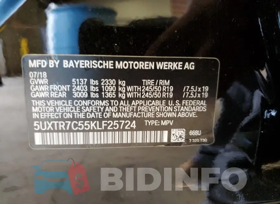 5UXTR7C55KLF25724 Photo# 12