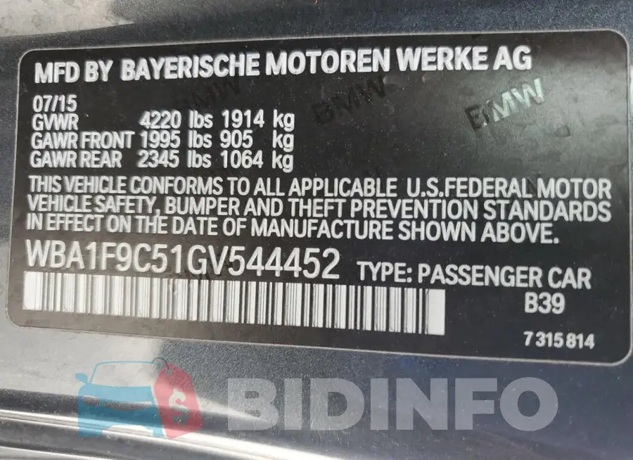 WBA1F9C51GV544452 Photo# 13