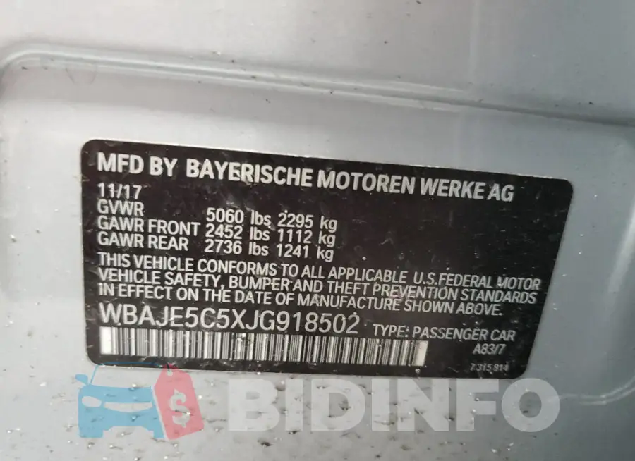WBAJE5C5XJG918502 Photo# 12