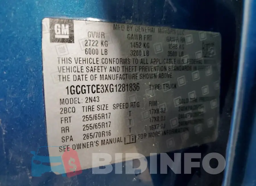 1GCGTCE3XG1281836 Photo# 12