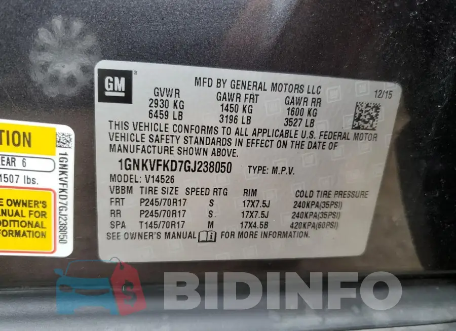 1GNKVFKD7GJ238050 Photo# 13
