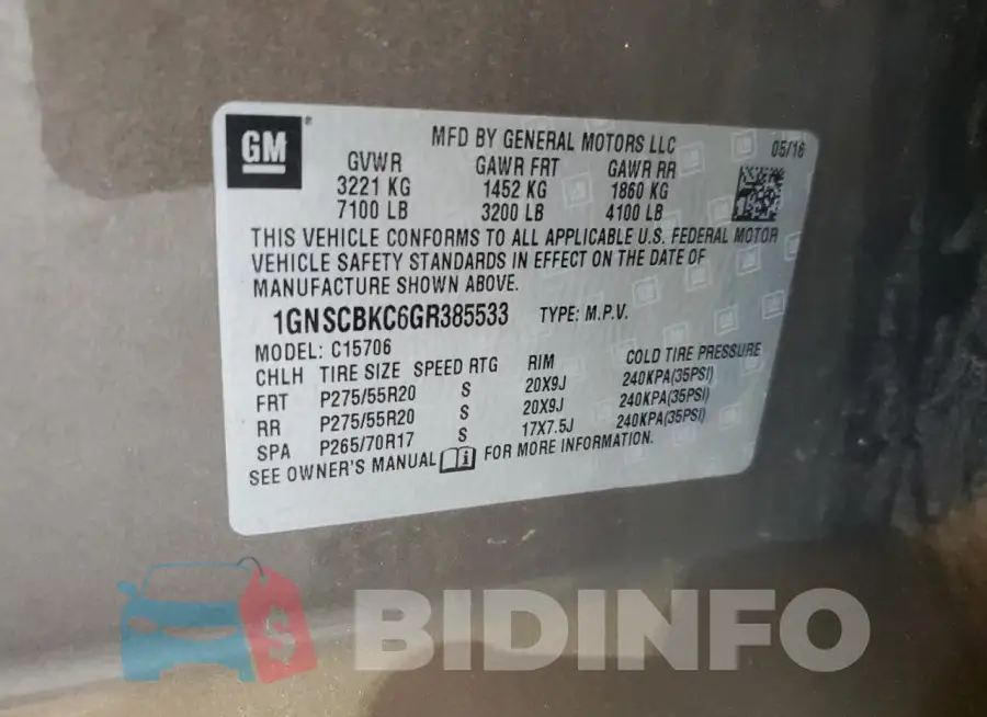 1GNSCBKC6GR385533 Photo# 13