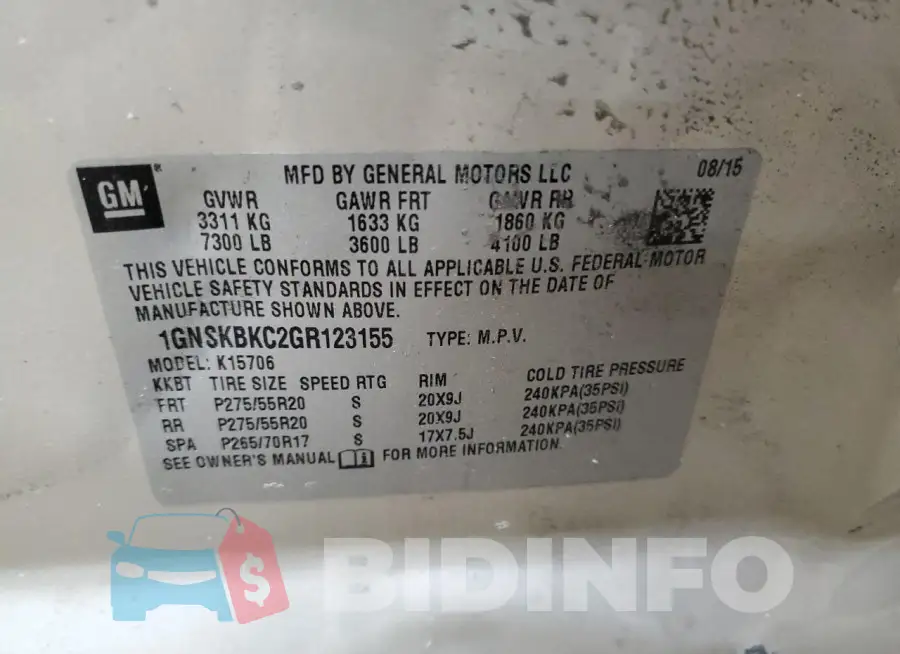 1GNSKBKC2GR123155 Photo# 13
