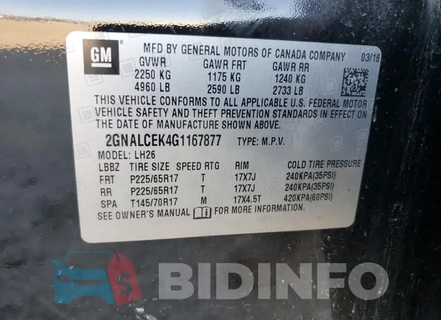 2GNALCEK4G1167877 Photo# 13