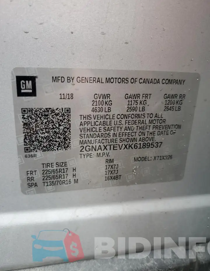 2GNAXTEVXK6189537 Photo# 13