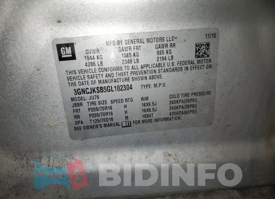 3GNCJKSB5GL182304 Photo# 13