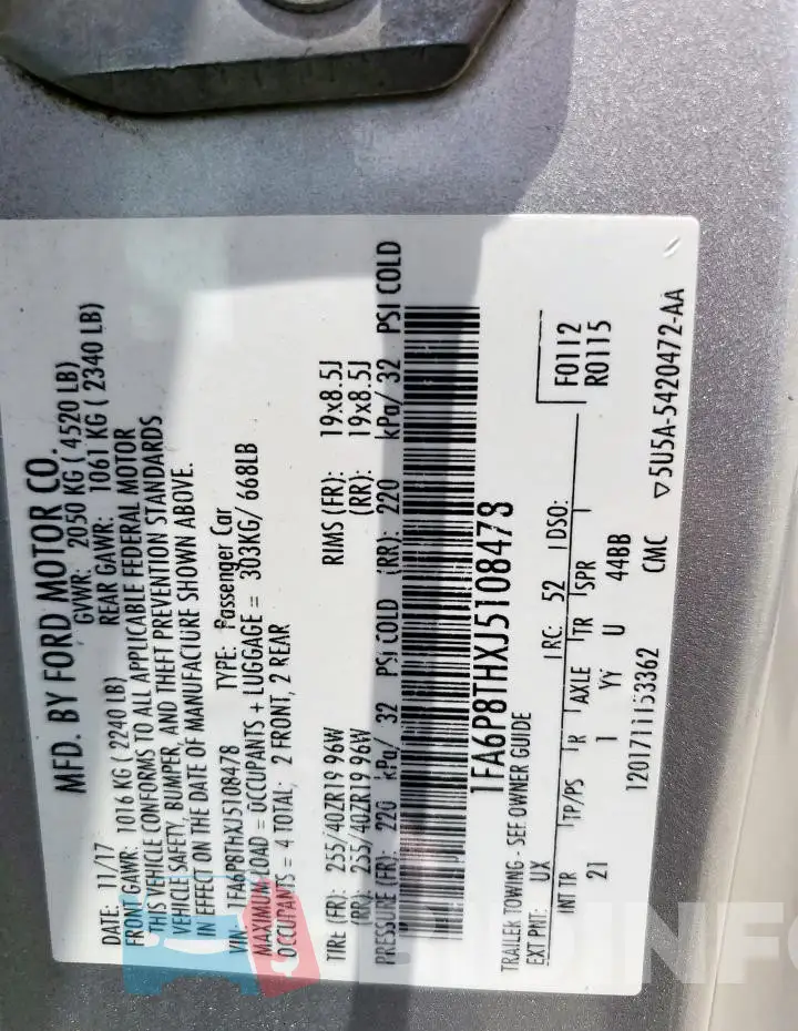 1FA6P8THXJ5108478 Photo# 13