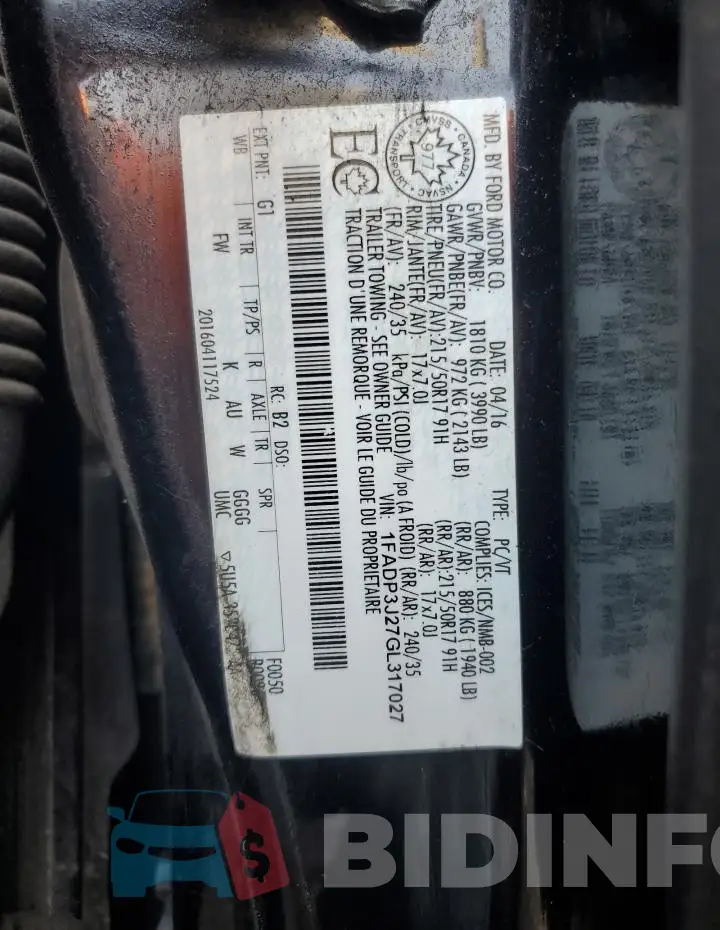 1FADP3J27GL317027 Photo# 12