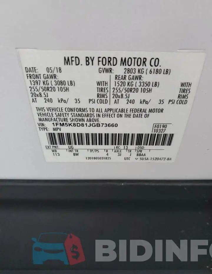 1FM5K8D81JGB73660 Photo# 13