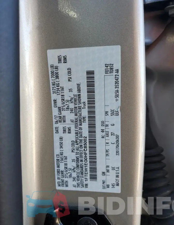 1FTEW1EG0HFC85002 Photo# 12