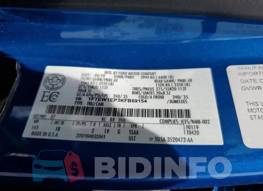 1FTEW1EP3KFB69154 Photo# 12
