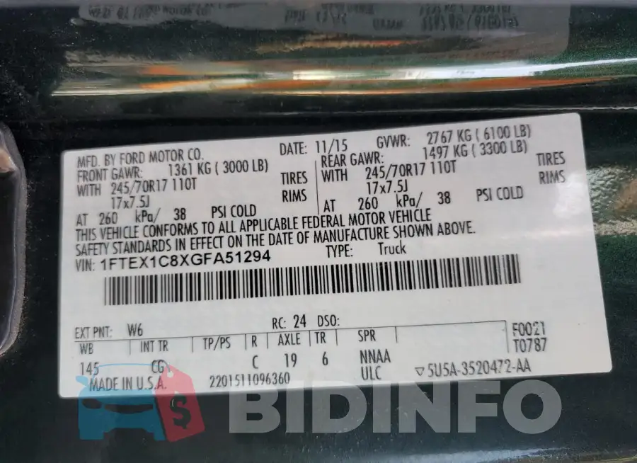 1FTEX1C8XGFA51294 Photo# 12