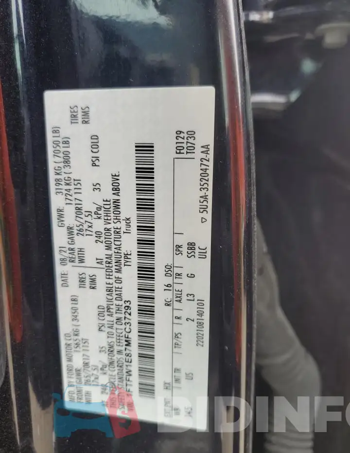 1FTFW1E87MFC37293 Photo# 12
