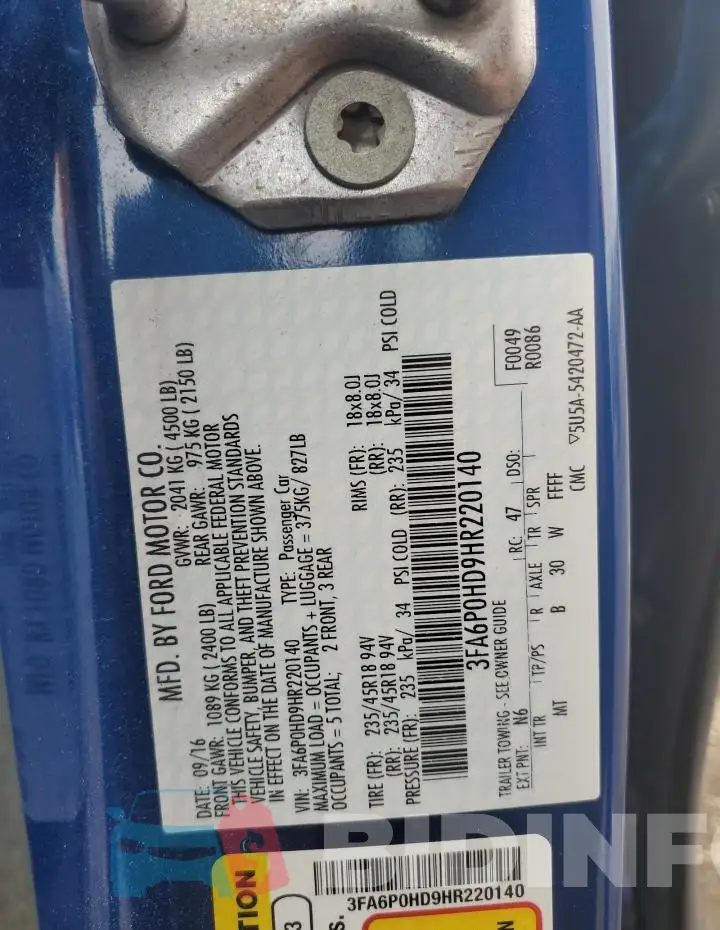 3FA6P0HD9HR220140 Photo# 12