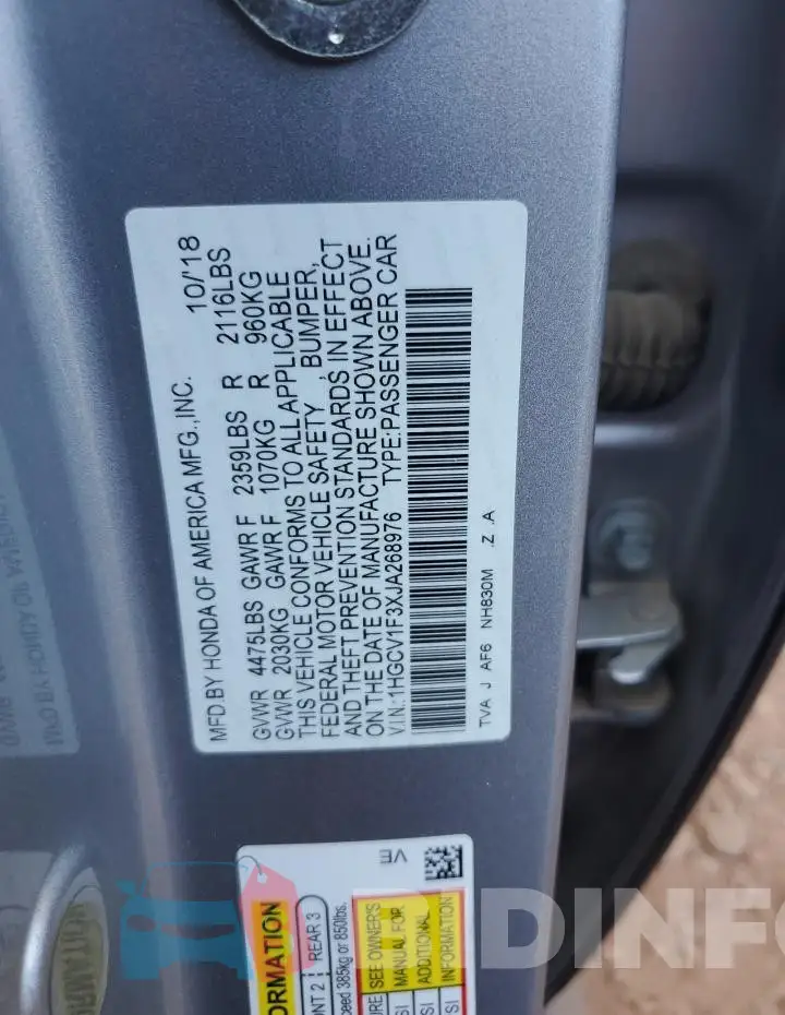 1HGCV1F3XJA268976 Photo# 13