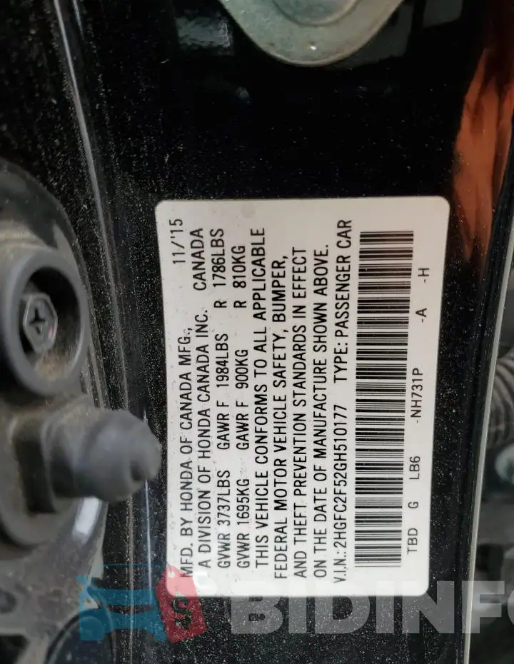 2HGFC2F52GH510177 Photo# 13