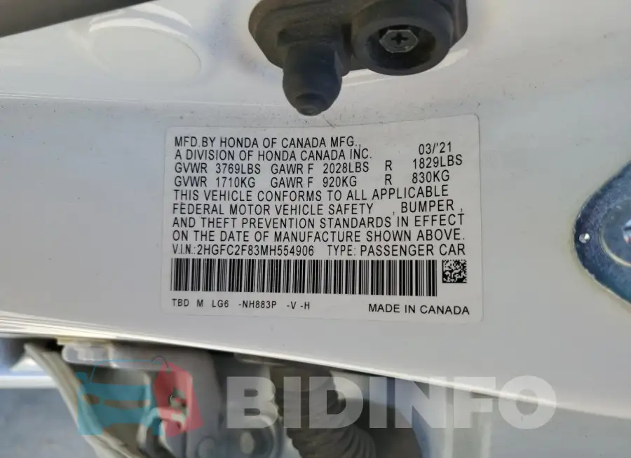 2HGFC2F83MH554906 Photo# 12