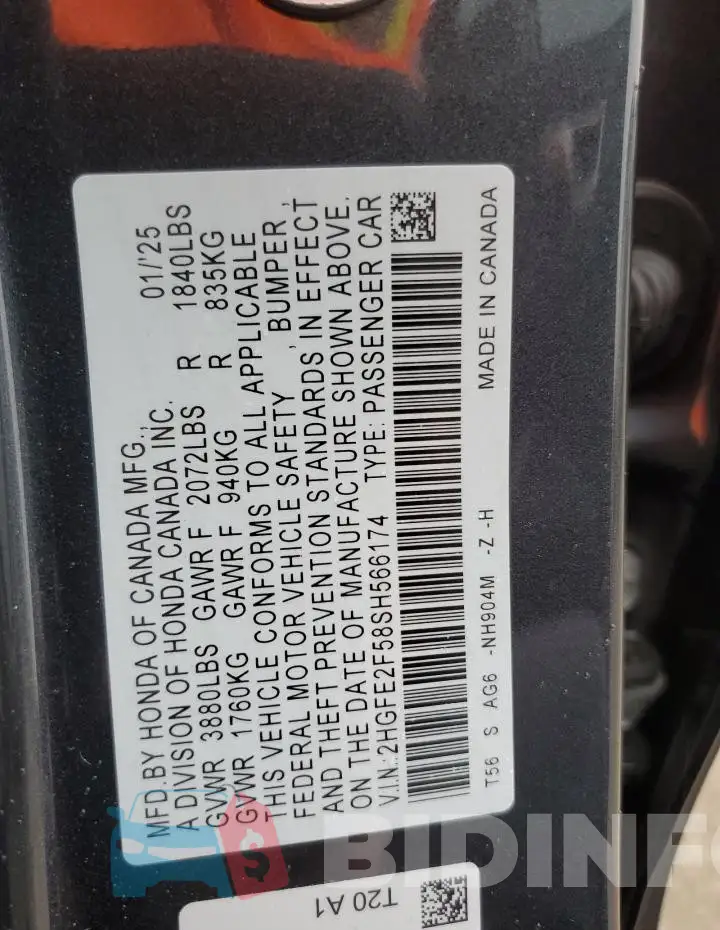 2HGFE2F58SH566174 Photo# 12