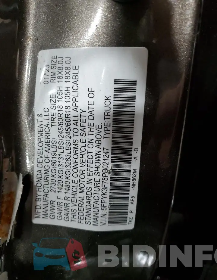 5FPYK3F78PB021247 Photo# 12