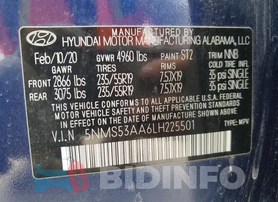 5NMS53AA6LH225501 Photo# 14