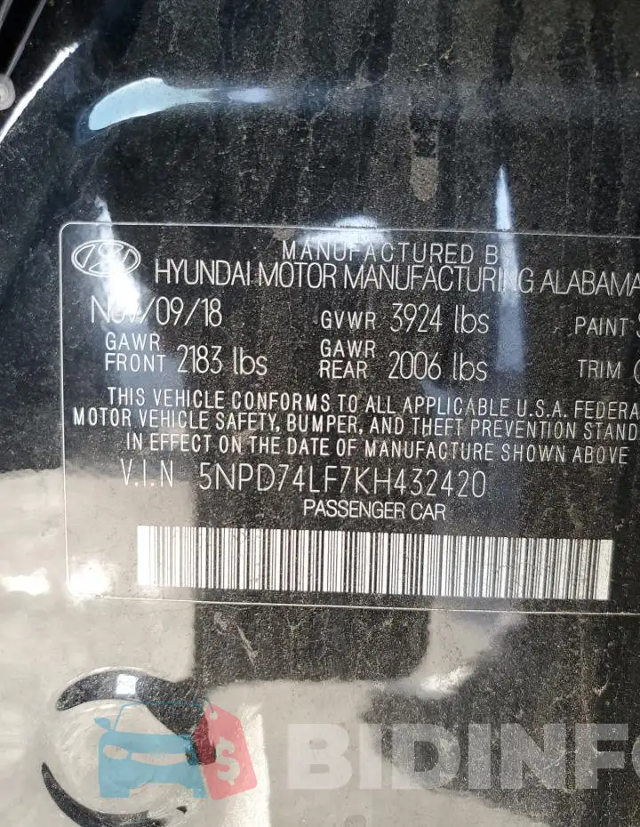 5NPD74LF7KH432420 Photo# 12