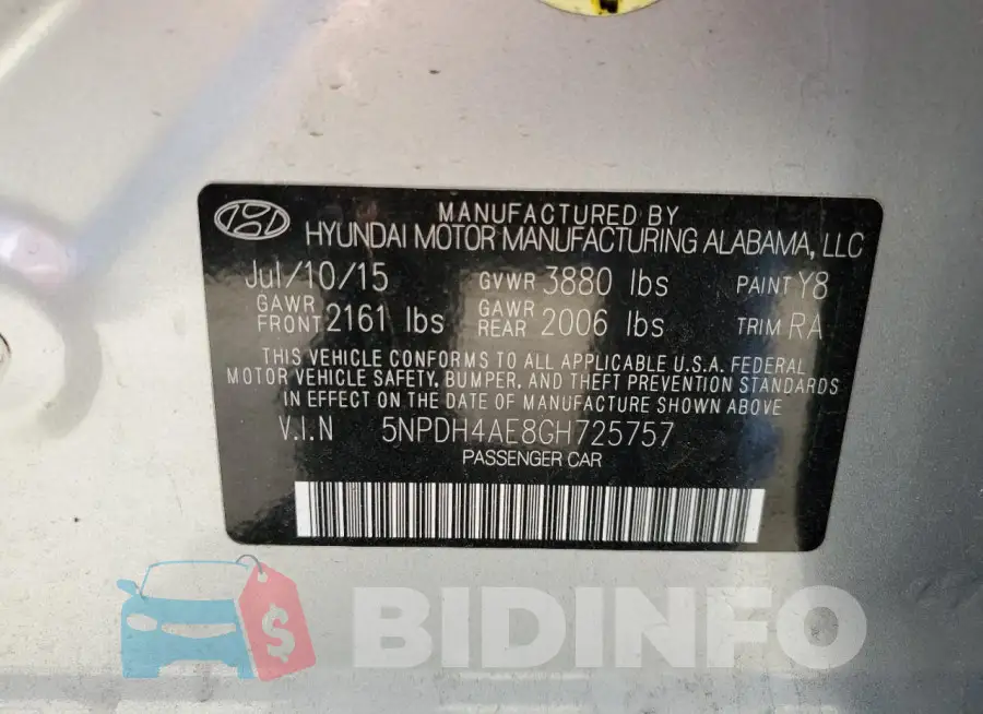 5NPDH4AE8GH725757 Photo# 12