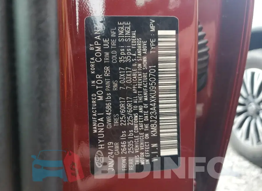 KM8J23A4XKU950701 Photo# 13