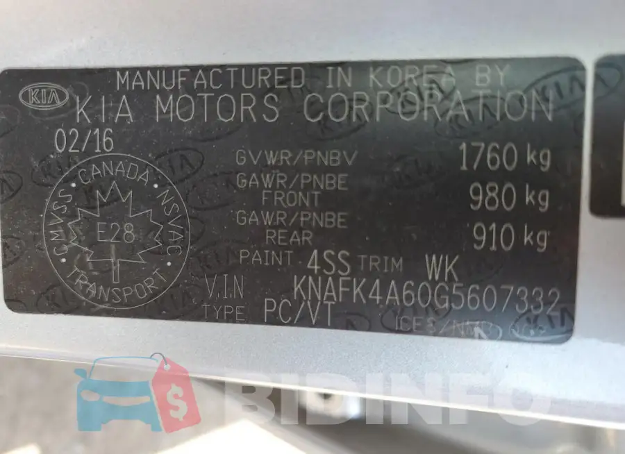 KNAFK4A60G5607332 Photo# 12