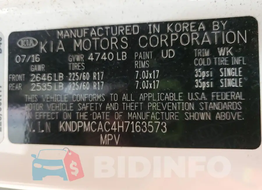 KNDPMCAC4H7163573 Photo# 13