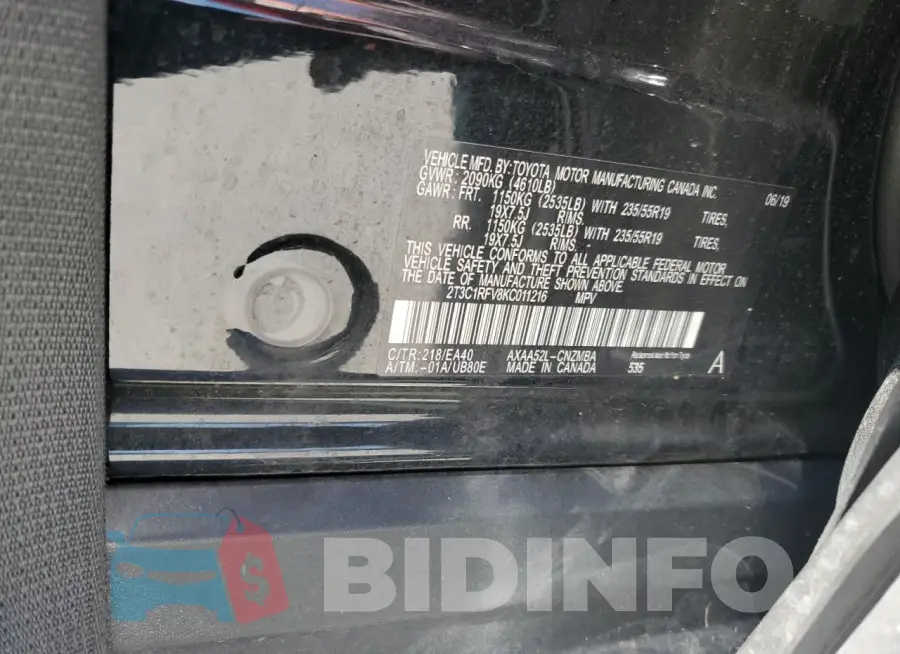2T3C1RFV8KC011216 Photo# 13
