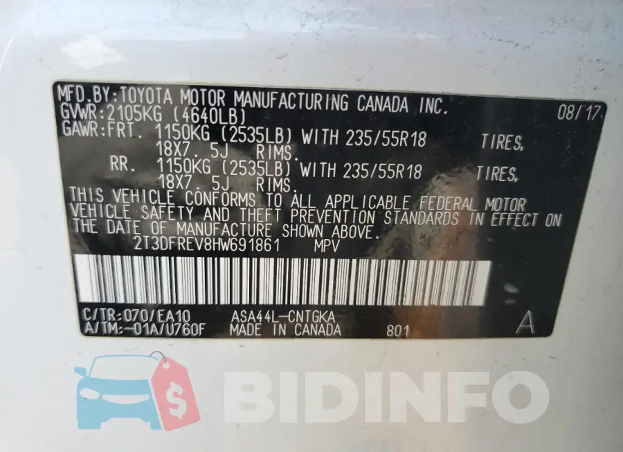 2T3DFREV8HW691861 Photo# 13