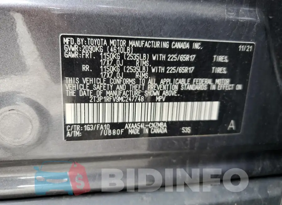 2T3P1RFV9MC247748 Photo# 13